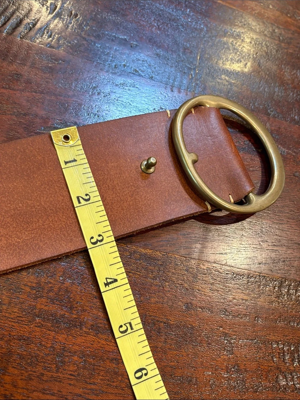 Vintage Ralph Lauren 80s Wide Brown Leather Belt with Round Brass Buckle Small - Picture 12 of 14
